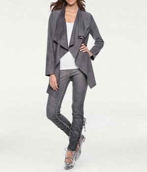 Пальто кожаное, серое