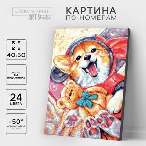 Школа талантов Картина по номерам на холсте 40х50 см «Корги с игрушкой»