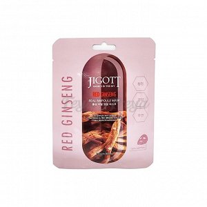 JIGOTT RED GINSENG REAL AMPOULE MASK 27ml*10ea Тканевая маска для лица с экстрактом красного Женьшеня
