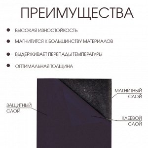 Магнитный винил, с ПВХ поверхностью, А4, 2 шт, толщина 0.3 мм, 21 х 29.7 см, черный