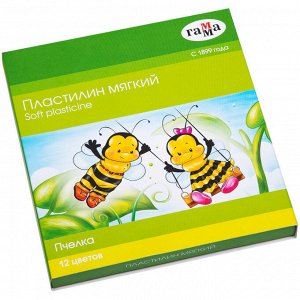 Пластилин восковой мягкий Гамма "Пчелка", 12 цветов, 180г, со стеком, картон. упак.