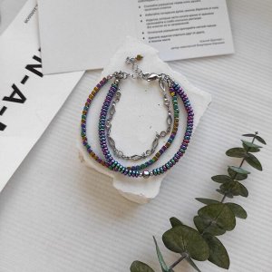 Браслет из гематита фиолетовые + зелёные оттенки