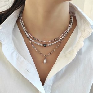 Сет из серого и фиолетового барочного жемчуга и бисера ТОНО