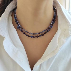 Сет из 2х чокеров из натуральных камней: гранат, лазурит, кианит, авантюрин