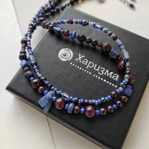 Сет из 2х чокеров из натуральных камней: гранат, лазурит, кианит, авантюрин