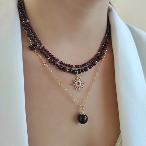 Сет из натурального граната в позолоченной фурнитуре