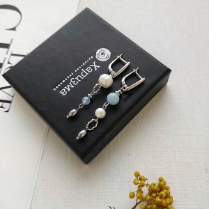 Серьги из жемчуга, аквамарина, гематита