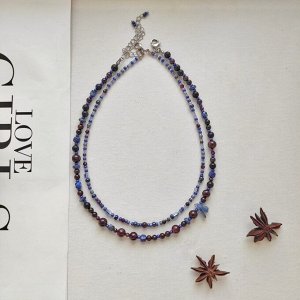 Сет из 2х чокеров из натуральных камней: гранат, лазурит, кианит, авантюрин