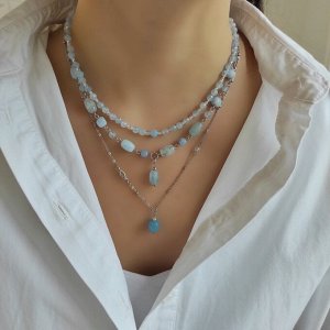 Сет из аквамарина: чокер + колье + цепочка