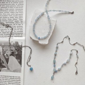 Сет из аквамарина: чокер + колье + цепочка