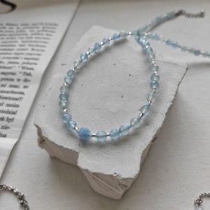 Сет из аквамарина: чокер + колье + цепочка