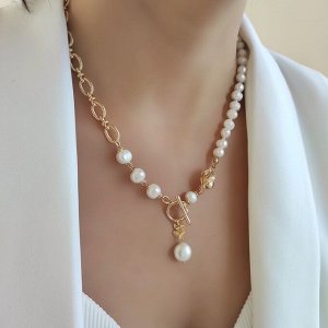 Колье с жемчугом и орхидеями в позолоченой фурнитуре