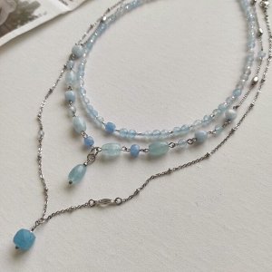 Сет из аквамарина: чокер + колье + цепочка