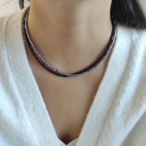 Сет из 2х чокеров: матовый чёрный + серебристый