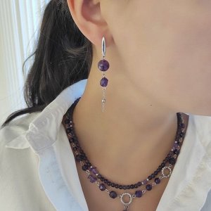 Серьги из аметистов в фурнитуре белый металл