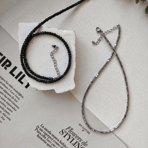 Сет из 2х чокеров: матовый чёрный + серебристый