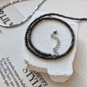 Сет из 2х чокеров: матовый чёрный + серебристый