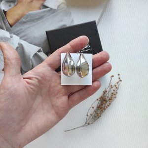Серьги капли крупные в белом металле