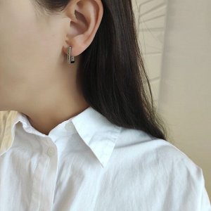 Серьги прямоугольные белый металл