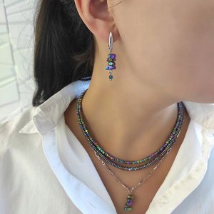 Серьги из гематита фиолетовые + зелёные оттенки
