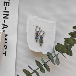 Серьги из гематита фиолетовые + зелёные оттенки