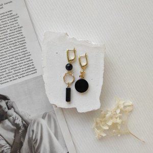Серьги из черного агата и оникса в позолоченой фурнитуре