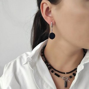 Серьги из черного агата и оникса в фурнитуре из стали