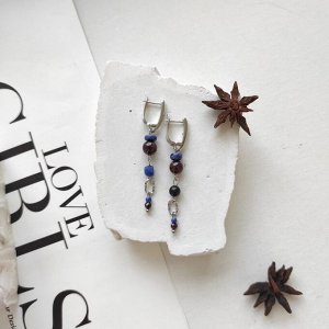 Серьги из натуральных камней: гранат, лазурит, авантюрин