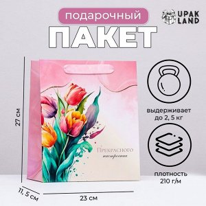 Пакет ламинированный вертикальный «Весенние тюльпаны», 23x27x11.5 см