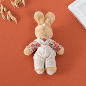 Брелок текстиль "Зайка в цветочном комбезе" 8,5х4х14 см