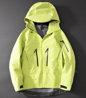 Куртка водонепроницаемая, ветрозащитная (мембрана GORE-TEX) внутри подклад, с капюшоном, кислотно-зеленый