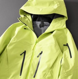 Куртка водонепроницаемая, ветрозащитная (мембрана GORE-TEX) внутри подклад, с капюшоном, кислотно-зеленый