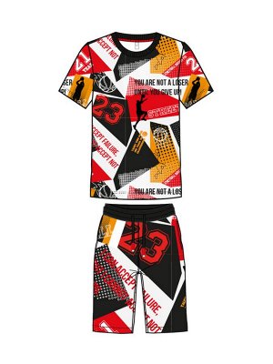 Комплект трикотажный для мальчиков: фуфайка (футболка), шорты разноцветный