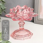Подсвечник стекло на 1 свечу &quot;Лотос на ножке&quot; красный 12,5х12х12 см   5170549