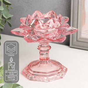 Подсвечник стекло на 1 свечу "Лотос на ножке" красный 12,5х12х12 см   5170549