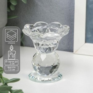 Стеклянный подсвечник на 1 свечу «Цветочек с хрустальным шаром», 7.5?6.8?6.8 см