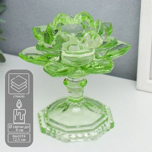 Стеклянный подсвечник на 1 свечу «Лотос на ножке», зелёный, 12.5?12?12 см