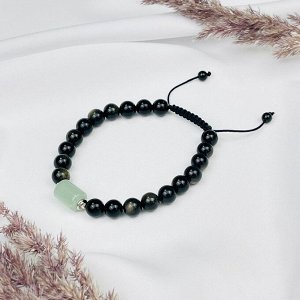 Браслет регулируемый мужской из Обсидиана и Кварца "Анахата"