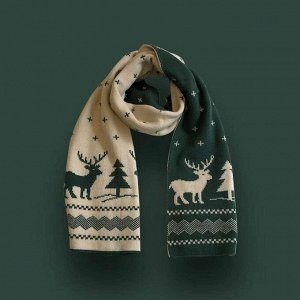 Вязаный шарф двухсторонний в новогоднем стиле с рисунком, размер 150x20 см