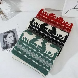 Вязаный шарф двухсторонний в новогоднем стиле с рисунком, размер 150x20 см
