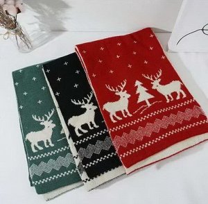 Вязаный шарф двухсторонний в новогоднем стиле с рисунком, размер 150x20 см