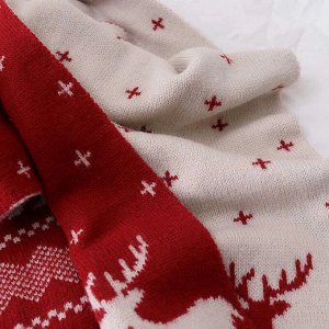 Вязаный шарф двухсторонний в новогоднем стиле с рисунком, размер 150x20 см