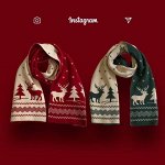 Вязаный шарф двухсторонний в новогоднем стиле с рисунком, размер 150x20 см