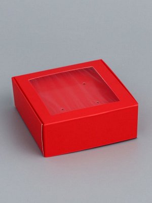 Коробка для бижутерии с PVC окном 8x8x3 см, красный
