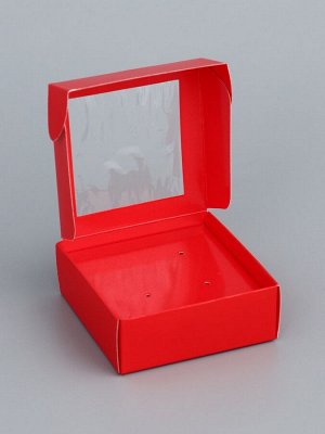 Коробка для бижутерии с PVC окном 8x8x3 см, красный