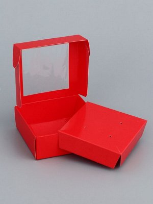 Коробка для бижутерии с PVC окном 8x8x3 см, красный