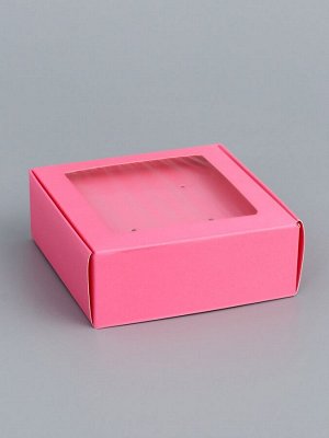 Коробка для бижутерии с PVC окном 8x8x3 см, розовый