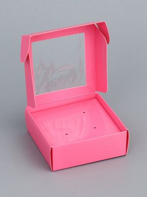 Коробка для бижутерии с PVC окном 8x8x3 см, розовый