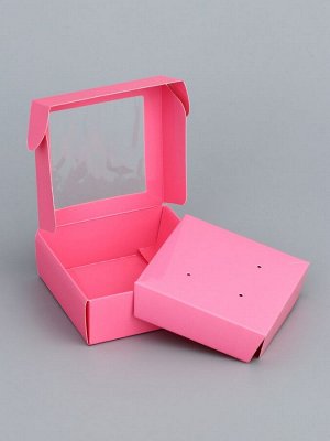Коробка для бижутерии с PVC окном 8x8x3 см, розовый