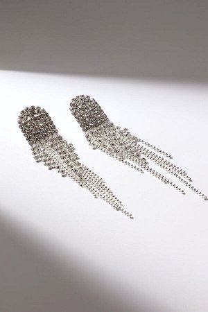 Серьги висячие со стразами «Голливуд» водопад, белые в серебре, 8 см